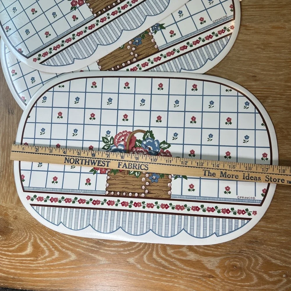 Franco Vinyl Placemats Set of 6 Floral Pink Blue Cottage Core Boho Table Decor